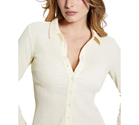 Guess Women's Tessa Smocked Button-Down Long-Sleeve Top