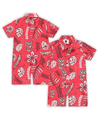 Wes Willy Infant Red Wisconsin Badgers Vintage-like Floral Romper
