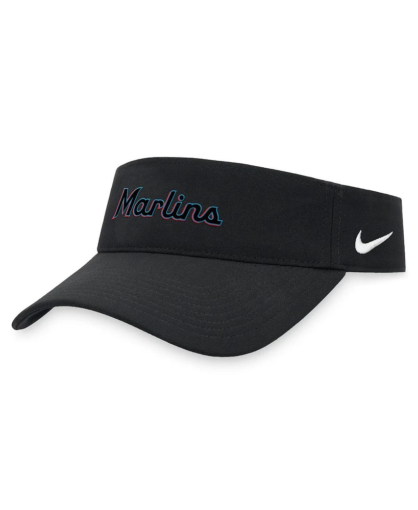 Nike Men's Black Miami Marlins Wordmark Performance Adjustable Visor