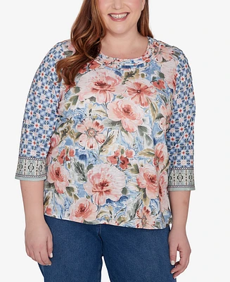 Alfred Dunner Plus Size Scottsdale Floral Geometric Triple Knot Top