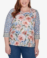 Alfred Dunner Plus Size Scottsdale Floral Geometric Triple Knot Top