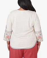 Alfred Dunner Plus Size Sedona Sky Sedona Split Neck Embroidered Top