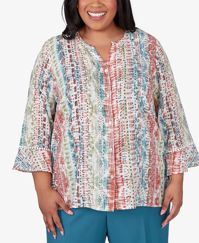 Alfred Dunner Plus Size Sedona Sky Vertical Button-Down Stripe Top