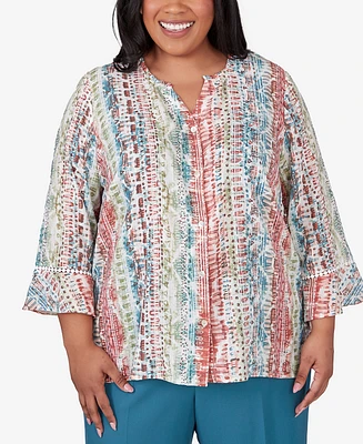 Alfred Dunner Plus Sedona Sky Vertical Button-Down Stripe Top