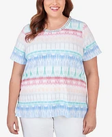 Alfred Dunner Plus Size Biadere Double Strap Short Sleeve Tee