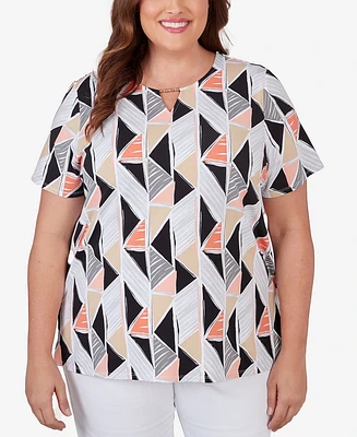Alfred Dunner Plus Geo Stained Glass Split Neck Tee