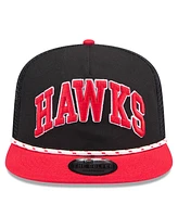 New Era Men's Black/Red Atlanta Hawks Throwback Team Arch Golfer Snapback Hat