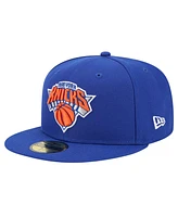 New Era Men's Blue New York Knicks Court Sport Leather Applique 59fifty Fitted Hat