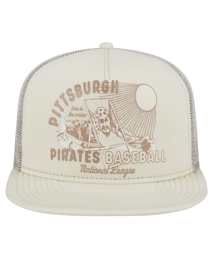 New Era Men's Khaki Pittsburgh Pirates Almost Friday A-Frame 9Fifty Trucker Snapback Hat