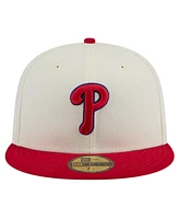 New Era Men's Cream Philadelphia Phillies Evergreen Chrome 59Fifty Fitted Hat