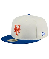 New Era Men's Cream New York Mets Evergreen Chrome 59Fifty Fitted Hat