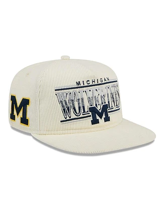 New Era Men's White Michigan Wolverines Throwback Golfer Corduroy Snapback Hat