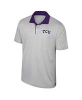 Colosseum Men's Gray Tcu Horned Frogs Tuck Striped Polo