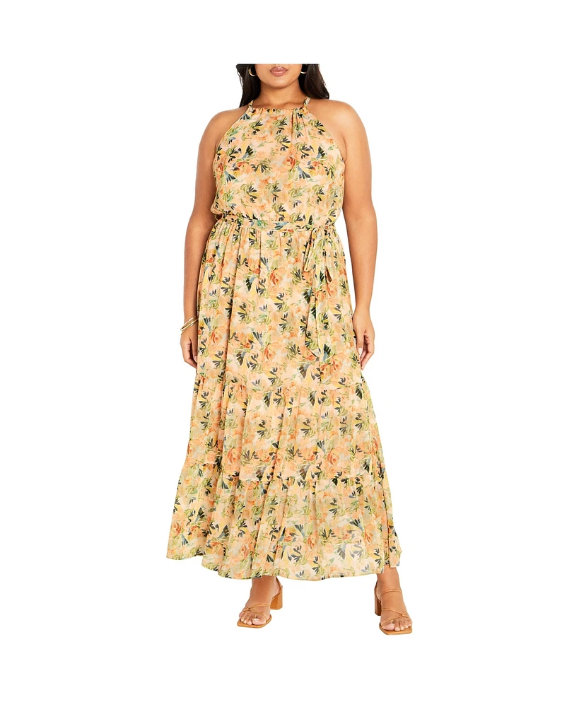 City Chic Plus Callie Print Tier Maxi Dress