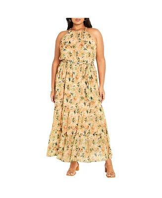 City Chic Plus Callie Print Tier Maxi Dress