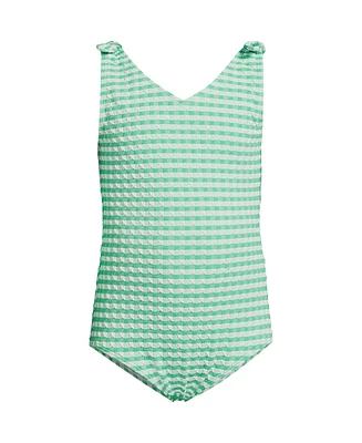 Lands' End Girls Chlorine Resistant Gingham Tie Shoulder One Piece Swimsuit