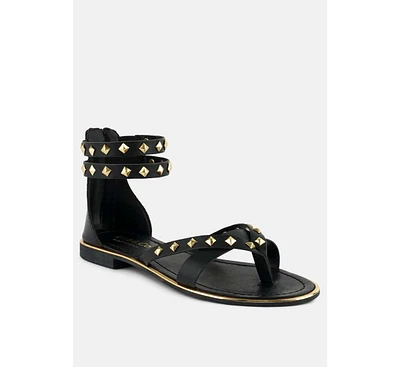 Rag & Co Emmeth Studs Embellished Black Flat Gladiator Sandals