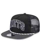 New Era Men's Black/Charcoal Brooklyn Nets Throwback Team Arch Golfer Snapback Hat