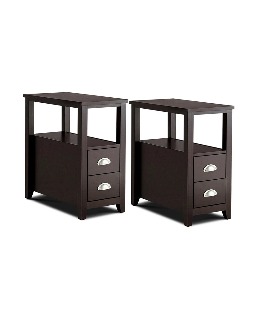 Slickblue Set of 2 End Table Wooden with 2 Drawer & Shelf Bedside Table