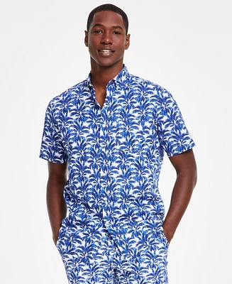 Club Room Men's Keys Regular-Fit Palm Leaf-Print Button-Down Poplin Shirt, Created for Macy's