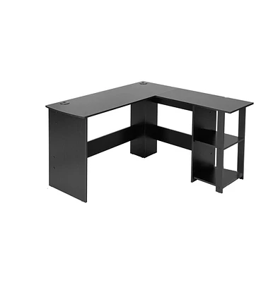 Slickblue Modern L-Shaped Computer Desk with Shelves-Black