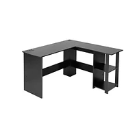 Slickblue Modern L-Shaped Computer Desk with Shelves-Black