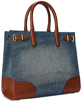 Lauren Ralph Lauren Devyn Denim with Leather Trim Medium Tote Bag