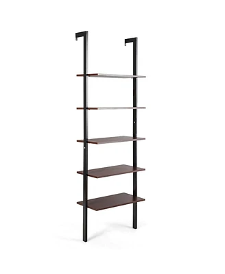 Slickblue 5-Tier Wood Look Ladder Shelf with Metal Frame for Home