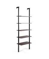 Slickblue 5-Tier Wood Look Ladder Shelf with Metal Frame for Home