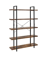 Slickblue Tiers Industrial Bookcase with Metal Frame for Home Office