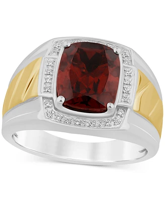 Men's Garnet (4-3/4 ct. t.w.) & Diamond (1/10 Halo Ring Sterling Silver 14k Gold-Plate