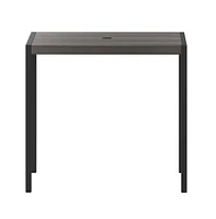 Merrick Lane Faux Teak Outdoor Dining Table With Powder Coated Steel Frame And Umbrella Hole