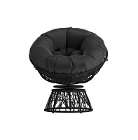 Papasan Style Woven Wicker Swivel Patio Chair With Removable All-Weather Cushion