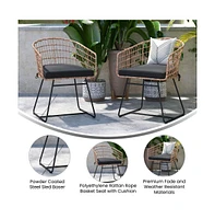 Emma+Oliver Ari Set Of Two All-Weather Faux Rattan Rope Chairs With Padded Cushions For Indoor And Outdoor Use