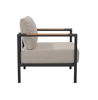 Eastport Outdoor Accent Chair With Removable Plush Fabric Cushions And Teak Accented Aluminum Frame