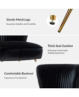 Hulala Home Velvet Accent Chair with Gold Metal Legs for Bedroom Guest Room Vanity