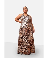 Rebdolls Plus Size Yasmeen Leopard Open Back Maxi Slip Dress