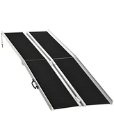 Homcom 8' Aluminum Skidproof Pvc Portable Wheelchair Ramp for Home, Steps, Doorways, Carpeted Foldable Handicap Ramp, Threshold Ramp with Durability f