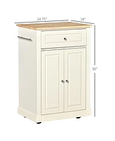 Homcom Rolling Kitchen Island Cart, Portable Serving Trolley Table with Drawer, Adjustable Shelf and 2 Towel Racks