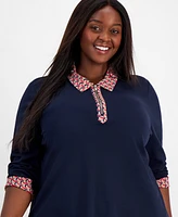 Tommy Hilfiger Plus Cotton Polo-Collar Long-Sleeve Top