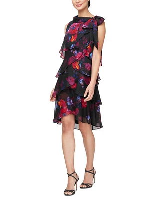 Sl Fashions Women's Sleeveless Ruffled-Chiffon A-Line Dress