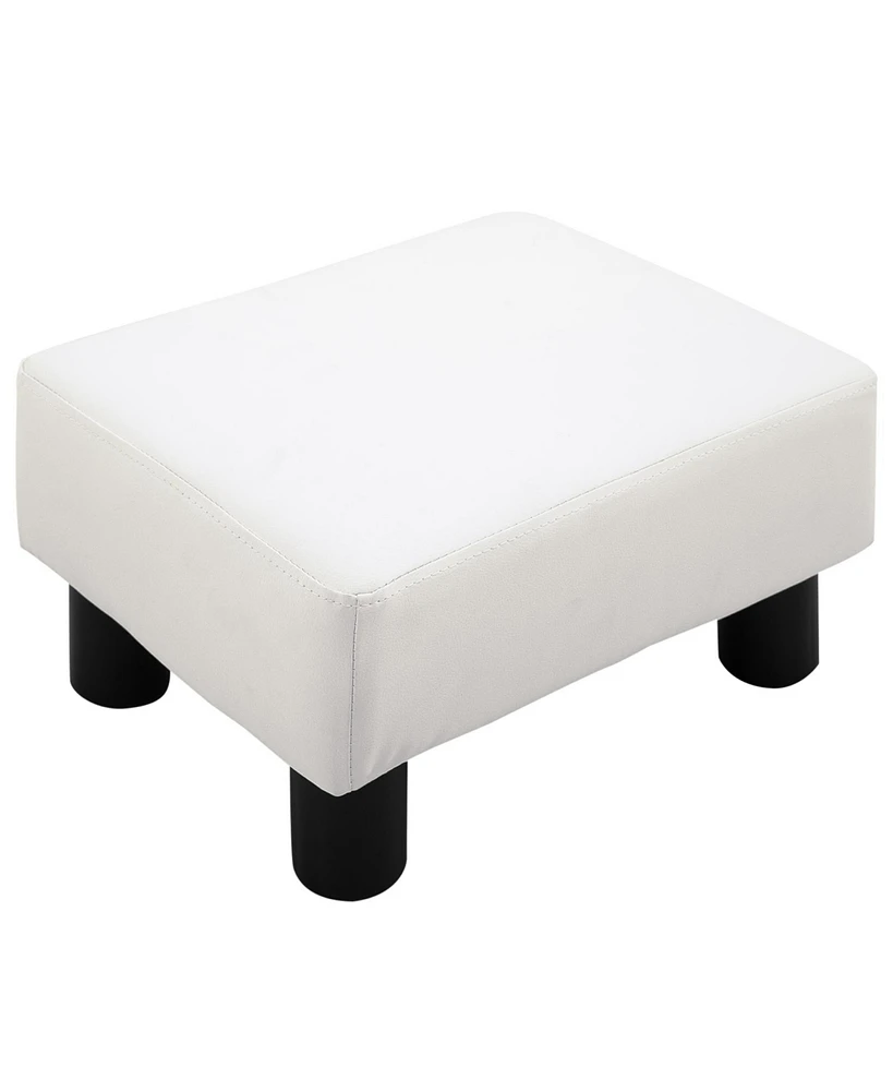 Homcom Modern Small Ottoman Footrest Pu Leather Footstool Rectangular Seat Stool White