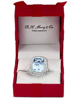 Effy Aquamarine (5-7/8 ct. t.w.) & Diamond (3/4 ct. t.w.) Double Halo Statement Ring in 14k White Gold