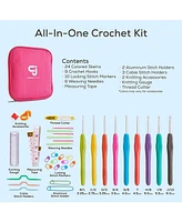 Jumbl JumblCrafts Crochet Kit w/Crochet Hooks, 24 Acrylic Yarn Set & More - Multi