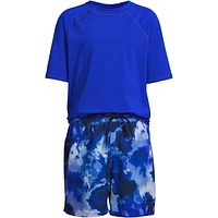 Lands' End Boys Chlorine Resistant Short Sleeve Upf 50 Rash Guard Swim Trunk Set