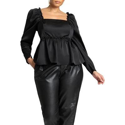 Eloquii Plus Size Ruffle Detail Satin Peplum Top