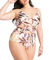 Eloquii Plus Angled Lace-Up Detail One Piece