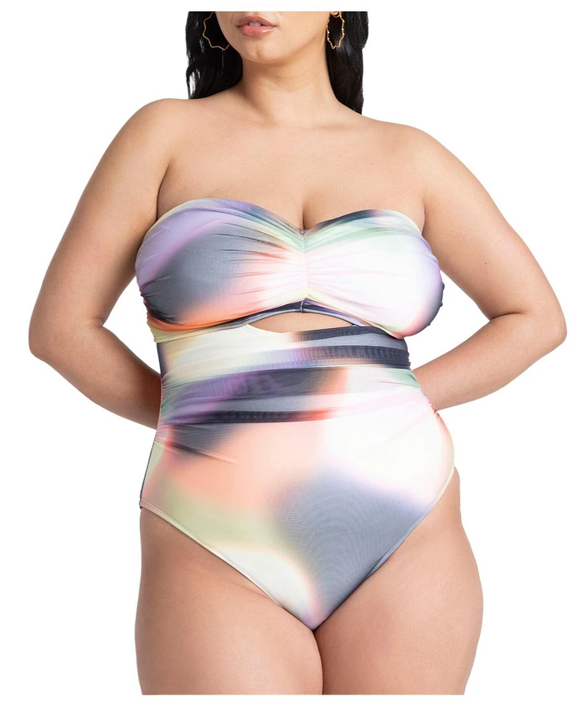 Eloquii Plus Size Strapless Mesh Ruched One Piece