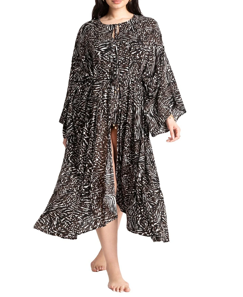 Eloquii Plus Size Selfbelt Front Cover Up Kaftan