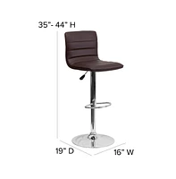 Modern Vinyl Adjustable Height Barstool With Horizontal Stitch Back, Set Of 2